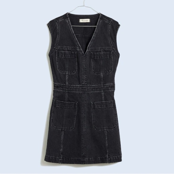 NWT Madewell Denim Cap-Sleeve Mini Dress in Tarrybrook Wash - Size 2 - Black - Picture 6 of 15